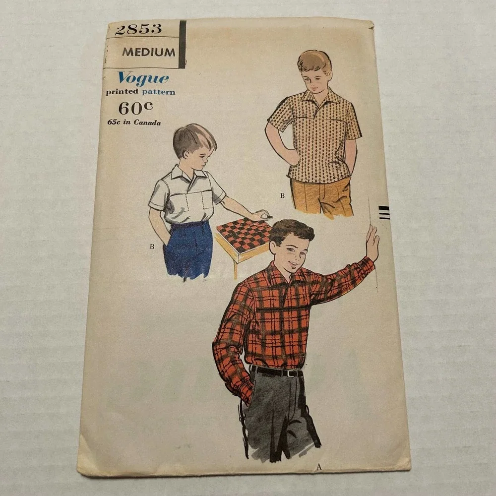 Vogue Vintage 1950's Pattern #2853 Boys‎ Sport Shirts Size Medium Neck 12.5-13